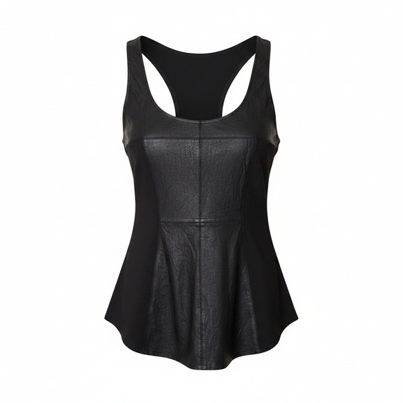 Illia Tops - Illia NWT Biker Whimsigoth Mobwife Edgy Matrix Black Leather Inset Tank Top 8